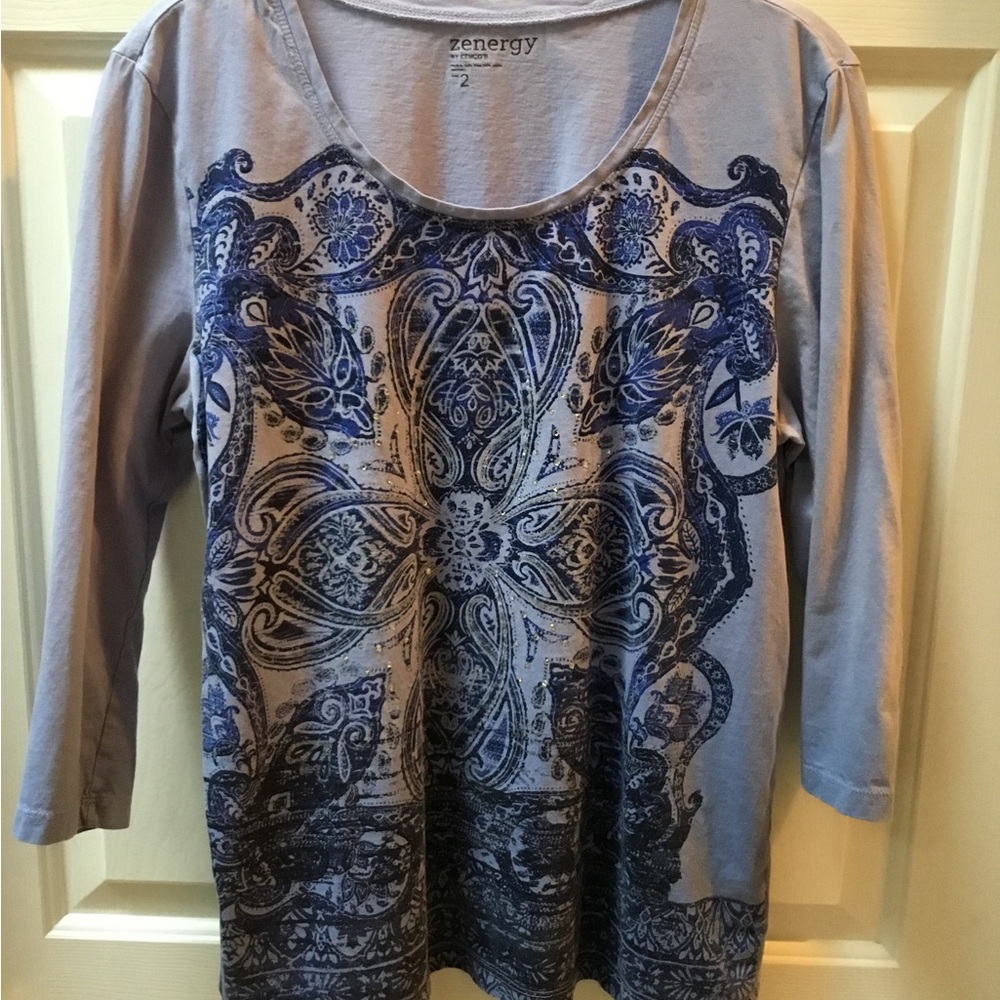 Chico’s Zenergy Blue Paisley Women's Top Size 2 (12/14)